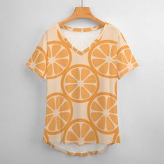 Loose fit shirts, breathable, light weight, stretchy, soft and comfy. The women's casual orange fruit oranges printed V neck tee can make you pair this basic tops under a jacket, with jeans, leggings or a skirt in spring, summer, fall and winter. A wardrobe must-have! Description: Color: Oranges Material: 90% Polyester, 10% Spandex Pattern type: Printed Neckline: V neck Style: Casual Type: Top Sleeve Length: Short sleeve Sleeve type: Regular Size: S, M, L, XL, 2XL, 3XL, 4XL Shirt length: Regular Relaxed Fit V-neck T-shirt For Vacation, Vacation V-neck Relaxed Fit T-shirt, Summer V-neck Graphic Print Top, V-neck Graphic Print T-shirt For Vacation, Printed V-neck T-shirt For Vacation, Vacation V-neck T-shirt With Graphic Print, Summer V-neck Top With Graphic Print, Orange Stretch V-neck Top, Stretch Orange V-neck Top