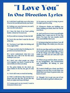 a blue and white poster with the words i love you in one direction