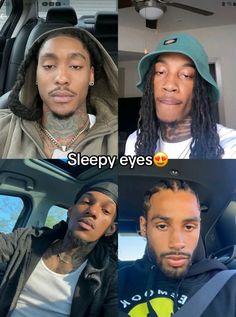 four different pictures of the same person in their car, one with dreadlocks