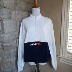 Nwt Fila Women's Half Zip Sweatshirt Sz L. Pullover Drawstring Adjustable Hem Armpit To Armpit Measurement Is 24 Inches Shoulder To Bottom Hem Is 22 Inches. Very Small Dirt Along The Left Sleeve Hem (Check Last Pic) From A Pet Free, Smoke Free Home. White Half-zip Sweatshirt With Ribbed Cuffs, White Half-zip Top For Streetwear, White Fleece Top For Fall, Casual White Half-zip Top, White Half-zip Sweatshirt For Spring, White Half-zip Sweater With Ribbed Cuffs, White Fleece Long Sleeve Top, Casual White Half-zip Sweatshirt, White Long Sleeve Fleece Top