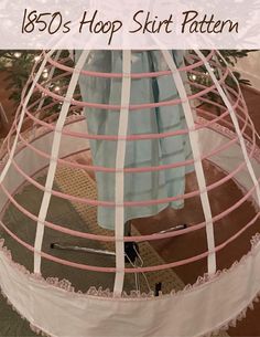 a pink and white hammock hanging from the ceiling with text overlay that reads, 1950's hoop skirt pattern