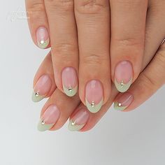 Light Green French Nails, French Tips With Rhinestones, Green French Nails, Green French Tips, Free Nails, Trendy Summer Nails, Green French, Trendy Nail Art Designs, Trendy Nail Art