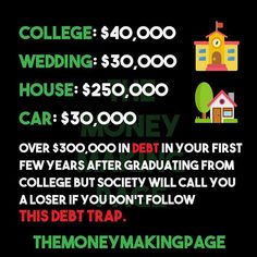 a poster with the words college = $ 40, 000 house = $ 350 car = $ 50, 000 car = $ 500