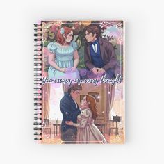 a spiral notebook with an illustration of two people and the words, you are every very thought