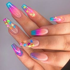 Unicorn Nails Designs, Colorful Nail Art, Different Nail Designs, Colorful Nail, Dope Nail Designs, Pretty Nail Art Designs, Rainbow Nails, Nail Designs Glitter, Neon Nails