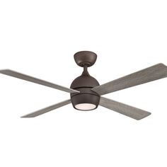 a ceiling fan that has two blades on the top and one light on the bottom