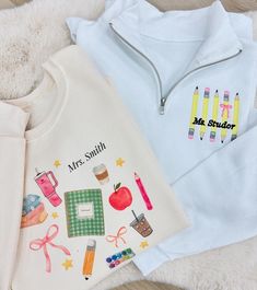 Make It Yours™ 'Bow & Pencil' Quarter Zip Sweatshirt – United Monograms Elementary Teacher Shirts Sweatshirts, Fun Teacher Outfits, Teacher Outfits Elementary, United Monograms, Comfy Vibes, Pajama Day, Future Job, Monogram Shirts, Teacher Things