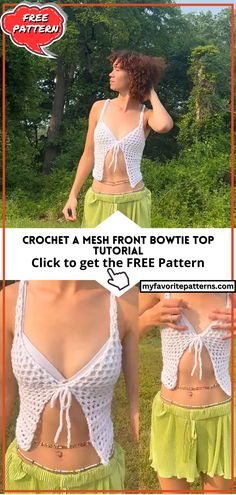 Crochet a Mesh Front Bowtie Top Tutorial Front Tie Crochet Top Pattern, Crochet Mesh Tops Free Patterns, Crochet Wrap Top Pattern Free, Crochet Tube Top Pattern Free, Easy Crochet Clothes Patterns Free, Crochet Mesh Top Pattern Free, Wrap Top Pattern Free, Crochet Mesh Shirt, Crochet Mesh Top Pattern