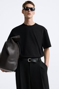 REGULAR FIT INTERLOCK T-SHIRT - Black | ZARA United States Studio Nicholson, T-shirt Polos, Zara United States, Blazer Dress, Trouser Jeans, Linen Shirt, Stretch Cotton, Workout Shirts, Jean Shirts