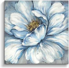 a blue and white flower is shown in this painting