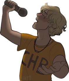 a drawing of a person holding a microphone in one hand and singing into the other