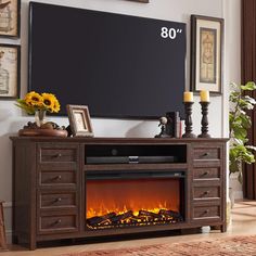 PRICES MAY VARY. 【Fireplace TV Stand Dimensions】31" H x 70" W x 15.1" D, Fits TVs up to 80 inches (TV Stand with Fireplace for 75+ 75 70 65 Inch TVs etc.) Drawers Dimensions: 7.25" H x 12.21" L x 11.81" D. 【Farmhouse Design】Elevate your living space with our farmhouse-inspired fireplace entertainment center featuring four faux double drawers. Each drawer is adorned with elegant round handles, adding a touch of sophistication to the rustic charm of the piece. The combination of the faux double dr Tall Entertainment Center, Oak Corner Tv Stand, Farmhouse Entertainment Center, Fireplace Entertainment Center, Farmhouse Tv Stand, Electric Fireplace Tv Stand, Fireplace Entertainment, Adjustable Bed Frame, Media Furniture