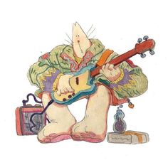 a drawing of a cat playing the guitar