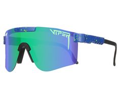 a pair of sunglasses with blue and green mirrored lenses