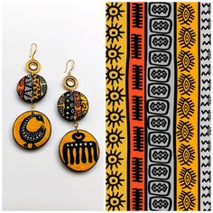 Hand painted wooden earrings inspired by African Adinkra Symbol ART. Tribal colorful Afrocentric Wearable Art Earrings. Comb Sancofa bird symbol earrings. Adinkra are visual symbols from Ghana that encapsulate evocative messages conveying traditional wisdom, philosphical thoughts, ideas or aspects of life or the environment.  Comb Symbol -  of feminine consideration or good feminine qualities such as patience, prudence, fondness, love, and care. Sancofa bird -  meaning "go back and get". A symbo Bird Meaning, Bird Symbol, Symbol Earrings, Afrocentric Earrings, Symbol Art, Adinkra Symbols, Work Diy, Art Earrings, Painted Jewelry