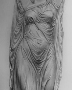 a black and white drawing of a statue