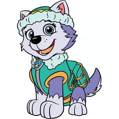 a cartoon dog wearing a green shirt and blue pants