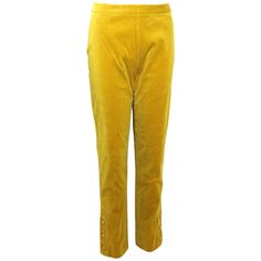 - Vintage 90s Chanel yellow velvet pants. - Slim straight leg - Yellow gold toned "CC" button with hook closure. - Side zip closure. - Three yellow gold toned "CC" buttons closure on the side bottom part. - Size 40. - 70% Cotton, 27% Modale, 3% Elastane. Velvet Pants Outfit, Chanel Yellow, 90s Chanel, Vintage Designer Fashion, Twelfth Night, Chanel Vintage, Velvet Pants, Vintage Pants, Luxury Vintage