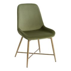 a green upholstered chair with wooden legs on an isolated white background for display