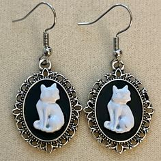 New Cute Cat Cameo Earrings. Earrings Are 1 3/4 Inches Long From Top Of Hook To Bottom Of Pendant. Elegant White Cat Design Jewelry, Elegant White Jewelry With Cat Design, Cameo Earrings, Cameo Jewelry, Cat Earrings, Accessories Jewelry Earrings, Earrings Color, Women Accessories Jewelry, Long Earrings