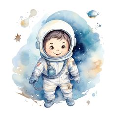 a watercolor painting of an astronaut in space