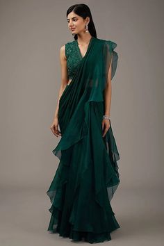 Buy A Ruffled Saree in Organza Paired With an Embellished Handwork Beads Blouse is A Stunning Ensemble That Beautifully Combines Traditional. Online in India - Etsy Ruffled Saree, Indian Bridal Dress, Beaded Blouse, Embellished Blouse, Stylish Dress Book, Blouse For Women