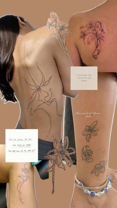 two women with tattoos on their back, one has a cross and the other has flowers