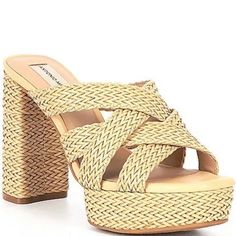 Beautiful Antonio Melani Raffia Braided Basket Weave Strap Sandals With Platform & Block Heel Brand New Without Box Size 9.5 Color Natural Criss Cross Braided Straps 1" Raffia Covered Platform 4.25" Raffia Covered Block Heel Elegant Beige Straw Sandals, Elegant Natural Color Platform Sandals, Elegant Natural Platform Heels, Elegant Natural Color Platform Heels, Elegant Natural Color Summer Heels, Straw Open Toe Platform Heels, Open Toe Straw Platform Heels, Open Toe Synthetic Heels In A Neutral Color, Natural Platform Heels With Round Toe