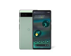 an image of the google pixel smartphone on a white background with green and blue colors