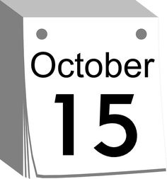 a calendar with the word october 15 on it's front and bottom corner, in black