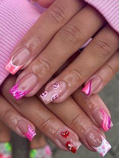 Mix and match nail designs Mix Match French Tip Nails, Mix And Match Nails, Pink French Tip Nails, Match Nails, Pink French Manicure, Pink French Tip, Pink Chrome Nails, Glitter Accent Nails, Pink Manicure