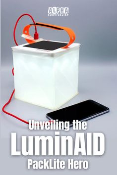 an advertisement for the luminaid pack lite hero, which is designed to look like a battery box