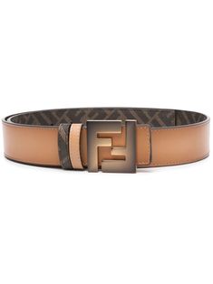 camel brown leather reversible FF-logo print logo buckle fastening adjustable fit Fendi Logo, Belt Brown, Fendi Belt, Reversible Belt, Print Logo, Calf Leather, Brown Leather, Camel, Top Brands