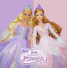 two barbie dolls are dressed in princess dresses