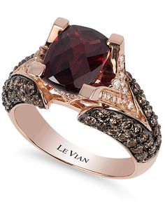 Add a little majesty to your everyday! This exquisite ring from Le Vian features a cushion-cut raspberry rhodolite Garnet (3 ct. t.w.) and chocolate diamonds (1-1/5 ct. t.w.) set in 14k rose gold with white diamond accents. Size 7. Levian Chocolate Diamonds, Chocolate Diamond Ring, Levian Jewelry, Chocolate Diamond, Chocolate Diamonds, Le Vian, Ring Ideas, Royal Jewels, Rose Gold Engagement