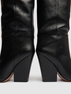 100mm Heel . Leather upper. Pull on. Leather lining and insole. Leather sole Leather Tall Boots, Texas Women, Versace Brand, Paris Texas, Black Boots Tall, Tall Leather Boots, Fabulous Shoes, Flat Espadrilles, Swim Accessories