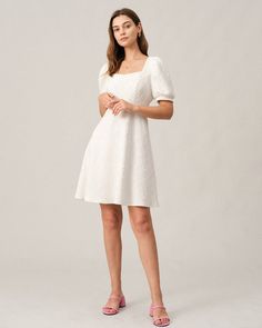 Puff Sleeve Mini Dress, High Waist Dress, Perfect Wardrobe, A Princess, Mini Dress With Sleeves, White Mini Dress, Square Neck, Wrinkles, Puff Sleeve