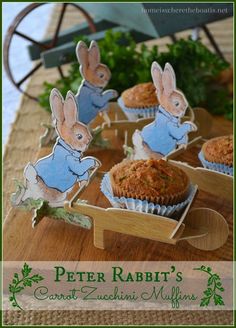 peter rabbit's cupcakes and muffins on a table