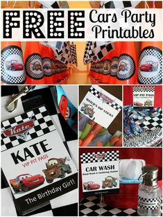 free cars party printables for kids to use on birthday cards, napkins and more