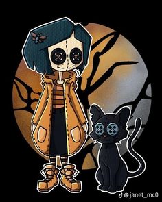 the skeleton girl and her cat are standing next to each other