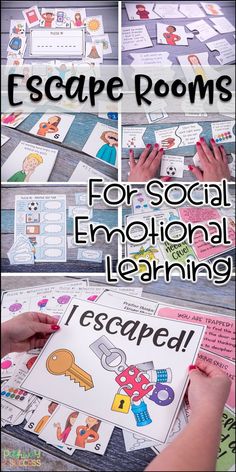 hands holding up a sign that says escape rooms for social emotional learning