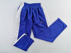 a pair of blue and white athletic pants