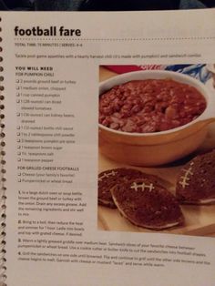 a recipe book with pictures of cookies and baked goods in it, including football fare