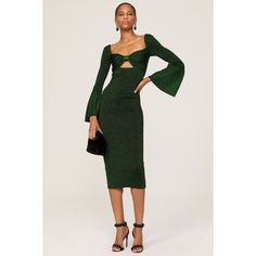 Green knit (45% Polyamide, 42% Viscose, 13% Metallized Fiber). Hourglass. Long sleeves. Sweetheart. Pull on. 51.5" from shoulder to hemline. Imported. Celebrity Winter Style, Black Tie Wedding Guests, Tulip Sleeve, Self Portrait Dress, Metallic Knit, Cocktail Gowns, Christmas Party Dress, Holiday Party Dresses, Green Midi Dress