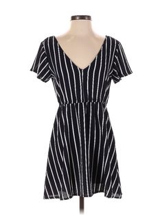 Crystal Sky Casual Dress Size: 5 Black Dresses - used. 2% Spandex, 98% Polyester, V Neck, Stripes, Short, Short Sleeve | Crystal Sky Casual Dress: Black Stripes Dresses - Used - Size 5 Casual V-neck Lined Mini Dress, Chic Black Dress For Daytime, Chic Black Daytime Dress, Casual Black Daytime Dress, Sky Black, Black Striped Dress, Casual Dress Black, Black Casual Dress, Black Dresses Casual