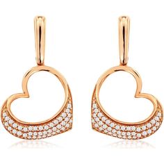 Delicate 14K Rose Gold 0.25 Carat Diamond Earrings Rose Gold Diamond Earrings, Gold Diamond Earrings, Fancy Jewelry, Royal Jewelry, Hanging Earrings, Emerald Jewelry, Earring Patterns, Open Heart, Rose Gold Diamonds