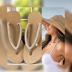 Looking for the perfect women's sandal gift idea? Consider our comfy minimalist woman flip flop gift, adorned with bling decor, ideal for casual open-toe wear at beach parties or any stylish lightweight occasion *For more gift options take a look at our best seller flip flops https://designbydesirenyc.etsy.com/listing/1304420049 PRODUCT DETAILS  - Rubber flip flop sole - Origin : imported from Brazil  - Thinner  short straps  - Satin silk cord (very pleasant to touch - Charms FREE SHIPPING WITHI Elegant Summer Beach Flip Flops, Elegant Beach Flip Flops For Summer, Elegant Flip Flops For Summer Beach, Adjustable Flip Flops For Vacation, Adjustable Flip Flops For Beach Vacation, Adjustable Trendy Flip Flops For The Beach, Sand Color Open Toe Flip Flops For Beach Season, Open Toe Sand Flip Flops For Beach Season, Sand-colored Beach Flip Flops