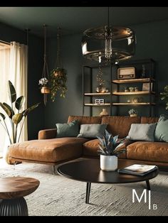 a living room filled with furniture and plants