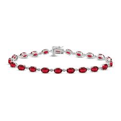 Delightfully vivid, this beautiful bracelet features multiple oval lab-created rubies in a lovely sterling silver setting. The chain bracelet measures 7 1/2 inches and secures with a tongue clasp. Red Oval Diamond Gemstone Bracelet, Oval Ruby Tennis Bracelet For Formal Occasions, Red Oval Diamond Classic Bracelet, Oval Ruby Gemstone Tennis Bracelet, Red Oval Classic Diamond Bracelet, Oval Ruby Diamond Bracelet, Classic Red Oval Diamond Bracelet, Formal Ruby Oval Tennis Bracelet, Red Oval Tennis Bracelet Fine Jewelry