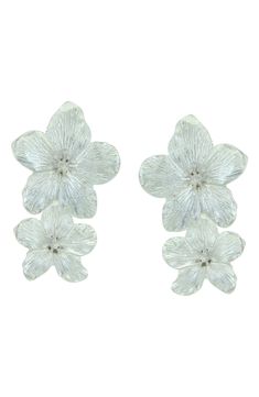 A drop styled pair of earrings in delicate floral shapes bring romance to your ensemble. Post back Gold plated or silver plated metal
 Imported Floral Rings, Nordstrom Rack, Silver Plated, Jewelry Earrings, Romance, Nordstrom, Women Jewelry, Drop Earrings, Floral